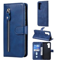 Retro Luxury Zipper Leather Phone Wallet Case for Huawei P40 Lite 5G - Blue