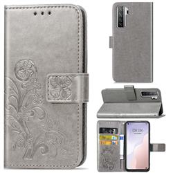 Embossing Imprint Four-Leaf Clover Leather Wallet Case for Huawei P40 Lite 5G - Grey