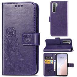 Embossing Imprint Four-Leaf Clover Leather Wallet Case for Huawei P40 Lite 5G - Purple