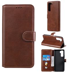 Retro Calf Matte Leather Wallet Phone Case for Huawei P40 Lite 5G - Brown
