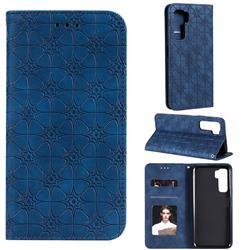 Intricate Embossing Four Leaf Clover Leather Wallet Case for Huawei P40 Lite 5G - Dark Blue