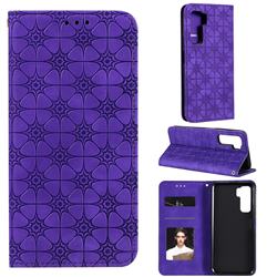 Intricate Embossing Four Leaf Clover Leather Wallet Case for Huawei P40 Lite 5G - Purple