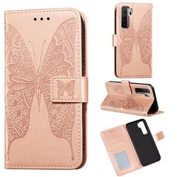 Intricate Embossing Vivid Butterfly Leather Wallet Case for Huawei P40 Lite 5G - Rose Gold