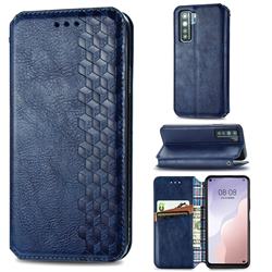 Ultra Slim Fashion Business Card Magnetic Automatic Suction Leather Flip Cover for Huawei P40 Lite 5G - Dark Blue