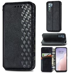 Ultra Slim Fashion Business Card Magnetic Automatic Suction Leather Flip Cover for Huawei P40 Lite 5G - Black