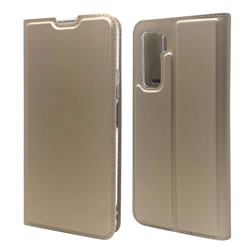 Ultra Slim Card Magnetic Automatic Suction Leather Wallet Case for Huawei P40 Lite 5G - Champagne