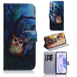 Oil Painting Owl PU Leather Wallet Case for Huawei P40 Lite 5G