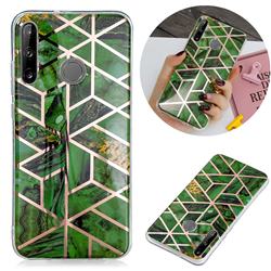 Green Rhombus Galvanized Rose Gold Marble Phone Back Cover for Huawei P40 Lite E