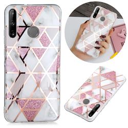 Pink Rhombus Galvanized Rose Gold Marble Phone Back Cover for Huawei P40 Lite E