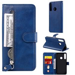 Retro Luxury Zipper Leather Phone Wallet Case for Huawei P40 Lite E - Blue