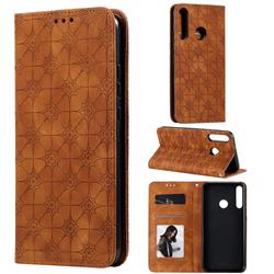 Intricate Embossing Four Leaf Clover Leather Wallet Case for Huawei P40 Lite E - Yellowish Brown