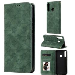 Intricate Embossing Four Leaf Clover Leather Wallet Case for Huawei P40 Lite E - Blackish Green