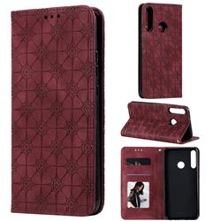 Intricate Embossing Four Leaf Clover Leather Wallet Case for Huawei P40 Lite E - Claret