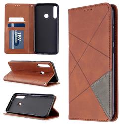 Prismatic Slim Magnetic Sucking Stitching Wallet Flip Cover for Huawei P40 Lite E - Brown