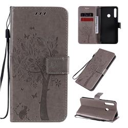 Embossing Butterfly Tree Leather Wallet Case for Huawei P40 Lite E - Grey