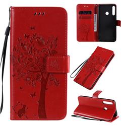 Embossing Butterfly Tree Leather Wallet Case for Huawei P40 Lite E - Red