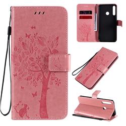 Embossing Butterfly Tree Leather Wallet Case for Huawei P40 Lite E - Pink