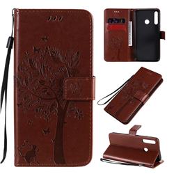 Embossing Butterfly Tree Leather Wallet Case for Huawei P40 Lite E - Coffee
