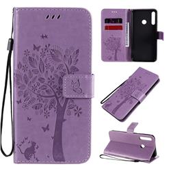 Embossing Butterfly Tree Leather Wallet Case for Huawei P40 Lite E - Violet