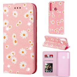 Ultra Slim Daisy Sparkle Glitter Powder Magnetic Leather Wallet Case for Huawei P40 Lite E - Pink