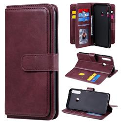 Multi-function Ten Card Slots and Photo Frame PU Leather Wallet Phone Case Cover for Huawei P40 Lite E - Claret