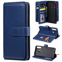 Multi-function Ten Card Slots and Photo Frame PU Leather Wallet Phone Case Cover for Huawei P40 Lite E - Dark Blue
