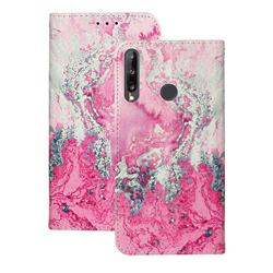 Pink Seawater PU Leather Wallet Case for Huawei P40 Lite E