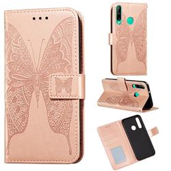 Intricate Embossing Vivid Butterfly Leather Wallet Case for Huawei P40 Lite E - Rose Gold