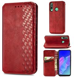 Ultra Slim Fashion Business Card Magnetic Automatic Suction Leather Flip Cover for Huawei P40 Lite E - Red