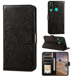 Intricate Embossing Rose Flower Butterfly Leather Wallet Case for Huawei P40 Lite E - Black
