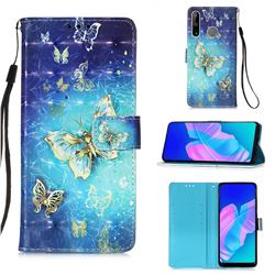 Gold Butterfly 3D Painted Leather Wallet Case for Huawei P40 Lite E