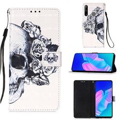 Skull Flower 3D Painted Leather Wallet Case for Huawei P40 Lite E