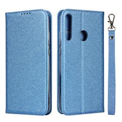 Ultra Slim Magnetic Automatic Suction Silk Lanyard Leather Flip Cover for Huawei P40 Lite E - Sky Blue