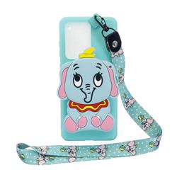 Blue Elephant Neck Lanyard Zipper Wallet Silicone Case for Huawei P40 Pro
