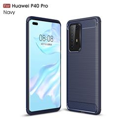 Luxury Carbon Fiber Brushed Wire Drawing Silicone TPU Back Cover for Huawei P40 Pro - Navy
