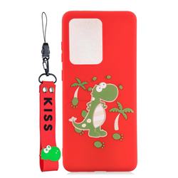 Red Dinosaur Soft Kiss Candy Hand Strap Silicone Case for Huawei P40 Pro