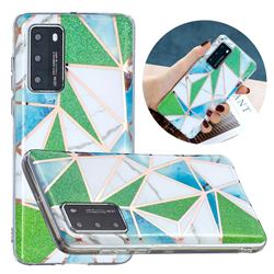 Green Triangle Painted Marble Electroplating Protective Case for Huawei P40 Pro