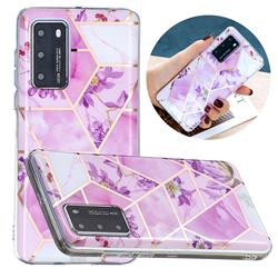 Purple Flower Painted Marble Electroplating Protective Case for Huawei P40 Pro