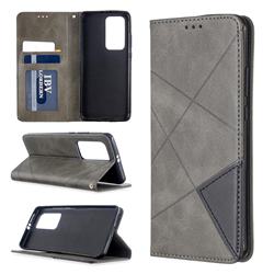 Prismatic Slim Magnetic Sucking Stitching Wallet Flip Cover for Huawei P40 Pro - Gray