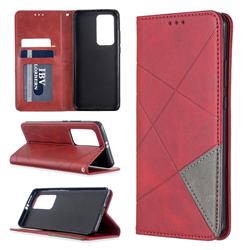 Prismatic Slim Magnetic Sucking Stitching Wallet Flip Cover for Huawei P40 Pro - Red