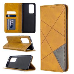 Prismatic Slim Magnetic Sucking Stitching Wallet Flip Cover for Huawei P40 Pro - Yellow