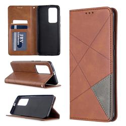 Prismatic Slim Magnetic Sucking Stitching Wallet Flip Cover for Huawei P40 Pro - Brown