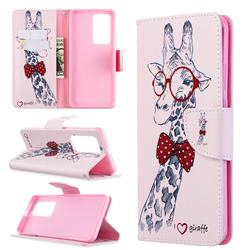 Glasses Giraffe Leather Wallet Case for Huawei P40 Pro