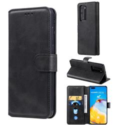 Retro Calf Matte Leather Wallet Phone Case for Huawei P40 Pro - Black