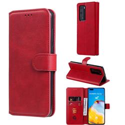 Retro Calf Matte Leather Wallet Phone Case for Huawei P40 Pro - Red