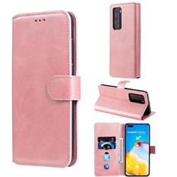 Retro Calf Matte Leather Wallet Phone Case for Huawei P40 Pro - Pink