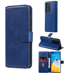 Retro Calf Matte Leather Wallet Phone Case for Huawei P40 Pro - Blue