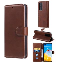 Retro Calf Matte Leather Wallet Phone Case for Huawei P40 Pro - Brown