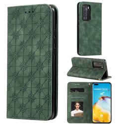 Intricate Embossing Four Leaf Clover Leather Wallet Case for Huawei P40 Pro - Blackish Green