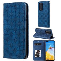 Intricate Embossing Four Leaf Clover Leather Wallet Case for Huawei P40 Pro - Dark Blue